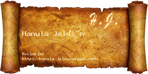 Hanula Jolán névjegykártya